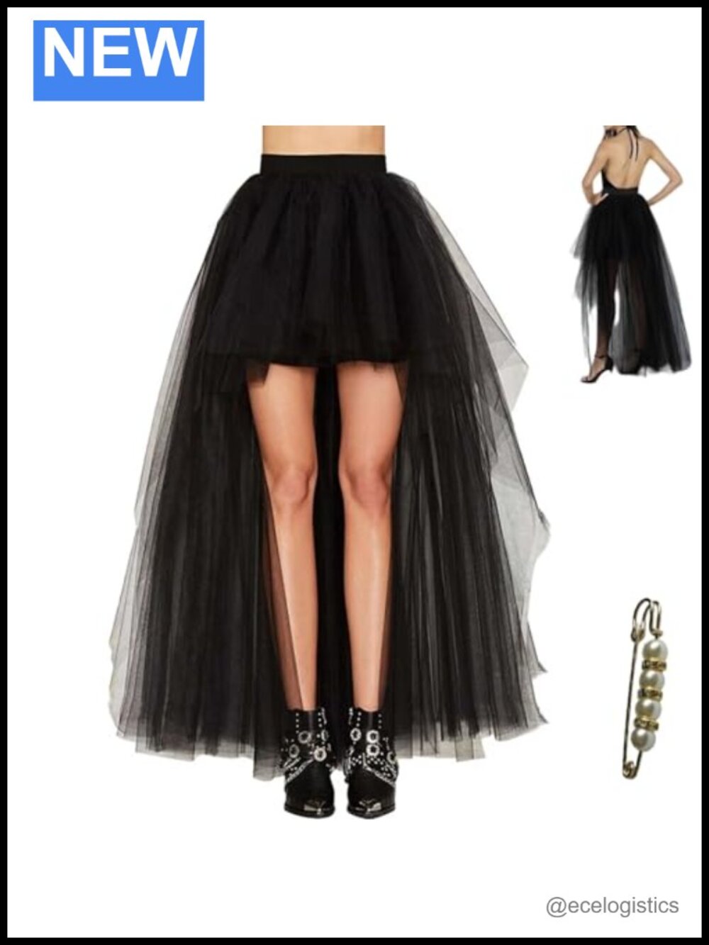 High Low Tulle Tutu Skirt Layered Elastic Waist Asymmetrical Maxi